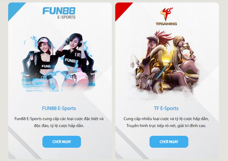 Sảnh E-Sport của Fun88 tập hợp những tựa game hot nhất